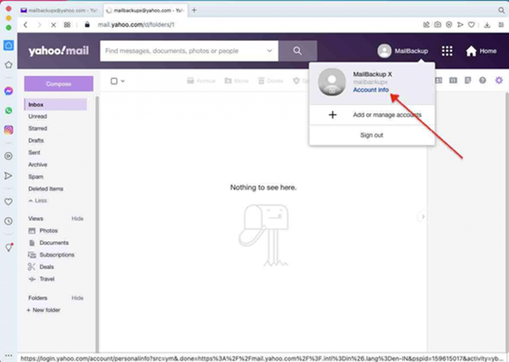 Yahoo email backup